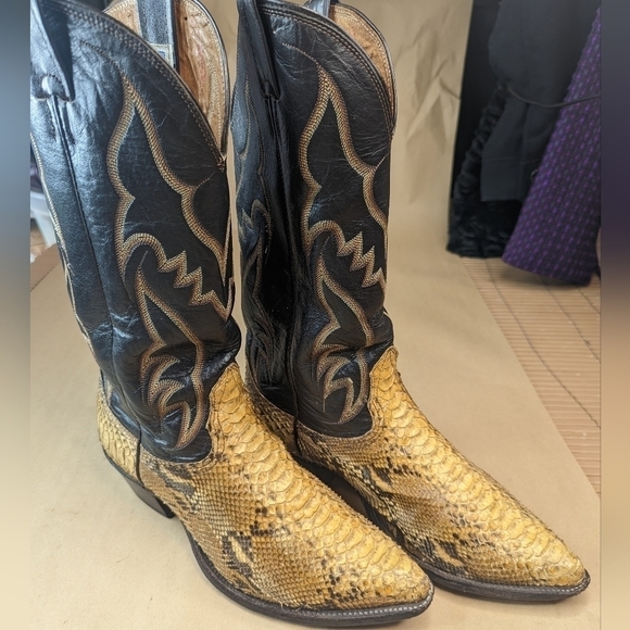 Nocona Boots Gold Honey Exotic Genuine Python Leather Round Toe Cowboy Western B - Picture 3 of 12